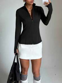 Dewbera Mesh Frequency Tight Collar Long Sleeve Sports Jacket - Black - View 4