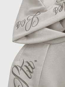 SUMWON WOMEN 女式宽松休闲印花休闲连帽套头衫冬季秋季舒适街头风抽绳浅灰色运动衫 - 淺灰色 - 查看 6