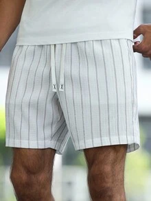 VENTUSAIL Men's Striped Drawstring Waist Pocket Loose Casual Shorts - White - View 6