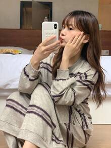 DAZY 青少年/青年女孩休闲宽松条纹家居服，秋季