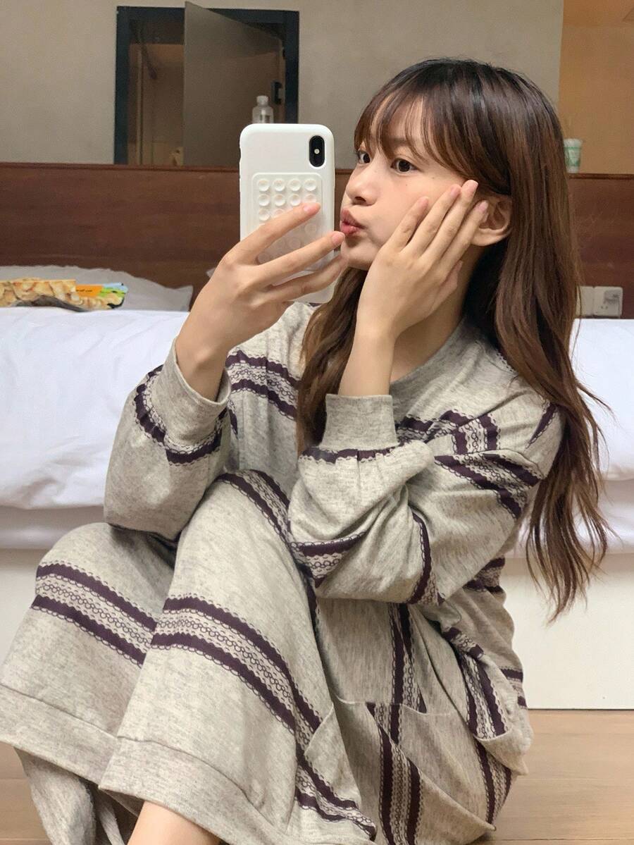 DAZY 青少年/青年女孩休闲宽松条纹家居服，秋季