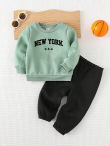 Cozy Pixies 2 pezzi Set di felpa con cappuccio a maniche lunghe con stampa di lettere e pantaloni con vita elastica e polsini alla caviglia per bambino
