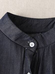 Franclia Elegant & Chic Denim Effect Commuter Versatile Dress - Blue - View 4