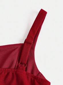 Girlism 少女纯色无袖束腰连衣裙，优雅适合派对穿着 - 紅色 - 查看 3