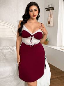 SHEIN Vestido de tiras con parches de encaje para tallas grandes - Multicolor - Ver 6