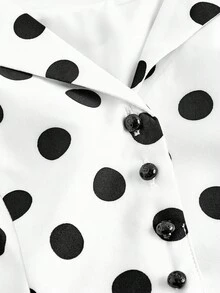 SHEIN MOD Váy midi chấm bi cổ chữ V thanh lịch không tay dành cho nữ - Đen và trắng - Xem 3