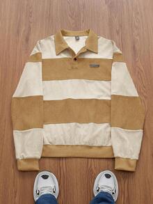 Manfinity Unisex Men's Knitted Casual Loose Fit Half Button Long Sleeve Sweatshirt, Fall, Winter