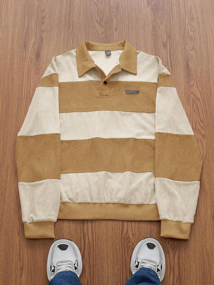 Manfinity Unisex Men's Knitted Casual Loose Fit Half Button Long Sleeve Sweatshirt, Fall, Winter