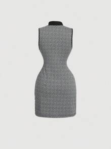 SHEIN MOD 优雅休闲通勤套装连衣裙和夹克，秋季两件套，秋季女式夹克，商务休闲女装，正式礼服，性感办公室女式两件套，老式教师装 - 黑與白 - 查看 9