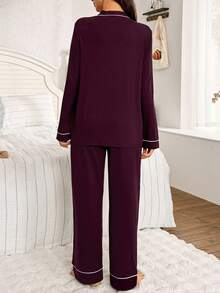 SHEIN Contrast Trim V-Neck Robe, Letter Embroidery Long Sleeve Top & Pants Maternity Lounge Set, Fall & Winter Clothes, Cozy Outfits