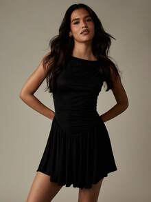 MISSGUIDED Mini Fit And Flare Party Dress With Ruffle Hem Pleated Skirt Sleeveless Elegant Evening Holiday Special Occasion Winter Fall Fashion - Black - View 3