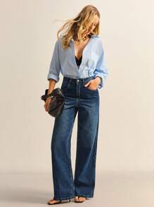 Daynim Calça Jeans Feminina Straight Reta Cintura Alta - Lavagem Média - Visão 3
