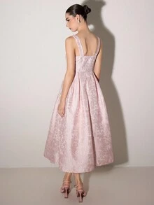 Poshira Váy trang trí chuỗi ngọc trai giả thanh lịch bằng vải Jacquard dành cho nữ - Hồng - Xem 5