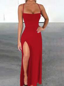 Zyxie 女士修身性感高开叉交叉带系带长裙