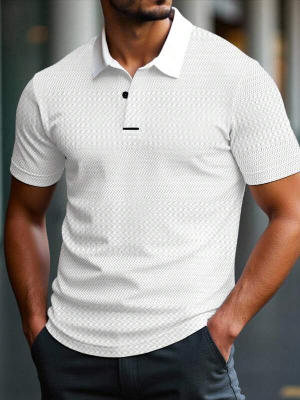 Manfinity Homme Plus Size Men's Simple Casual Solid Color Button Polo Shirt, Suitable For Everyday Wear