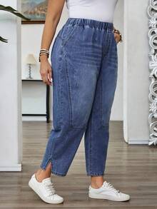 EMERY ROSE Plus Size Women Elastic Waist Pockets Casual Loose Tapered Jeans
