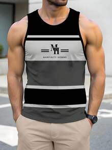 Manfinity RelaxMax 男士夏季休闲撞色条纹背心 - 灰色 - 查看 1