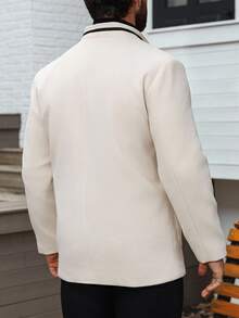 Manfinity Homme Men Casual Patch Pocket Stand Collar Beige Overcoat, Fall/Winter - Beige - View 2