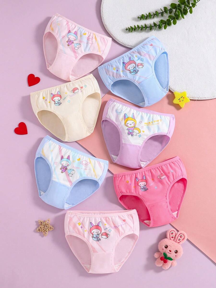 女学生内衣少女简约可追溯棉质七件装内裤 - 彩色 - 查看 1