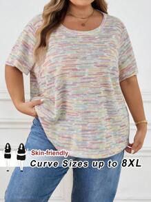 SHEIN CURVE+ 大码女式针织宽松短袖T恤/秋冬 - 彩色 - 查看 4