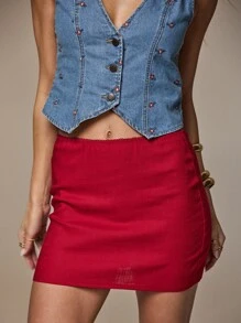 Aralina تنورة صغيرة مزينة بتفاصيل الدانتيل مناسبة للحفلات والخروج، مثالية للعطلات الصيفية والشتوية والخريفية، طراز Y2K بوهيمي جميل، مناسبة لعيد الميلاد - الأحمر - مشاهدة 3