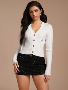 Glamine Women's Solid Color V-Neck Long Sleeve Single-Breasted Casual Knit Cardigan, Autumn Fall Winter Cloth For Women