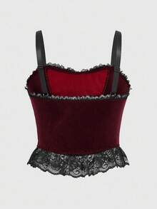 ROMWE Goth 哥特式性感蜘蛛网网眼天鹅绒拼布短款紧身吊带背心，万圣节