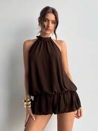 Aloruh Women's Casual Solid Color Ruffled Hem Halter Neck Dress, Summer,Elegant Dresses For Women,Party Dresses For Women