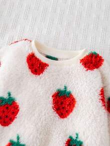 Cozy Pixies Baby Girl Strawberry Pattern Thermal Lined Crew Neck Long Sleeve Pullover Sweatshirt, Autumn/Winter Fall
