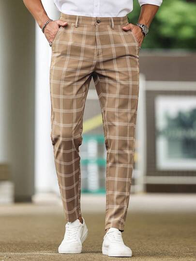 Manfinity Bizformal 男士格子印花口袋商务休闲裤男格子裤男长裤男格子裤