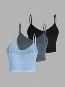 SHEIN EZwear 3件套隨性女士短款性感背心，修身版型，大尺碼，夏季 - 彩色 - 查看 2