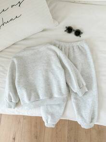 SHEIN 2pcs/Set Kids Casual Sporty Knit Letter Print Long Sleeve Fleece Sweatshirt And Jogger Pants Tracksuit, Suitable For Autumn/Winter Boys Sweat Set Boys New York Outfit Fall