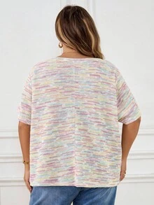 SHEIN CURVE+ 大码女式针织宽松短袖T恤/秋冬 - 彩色 - 查看 2