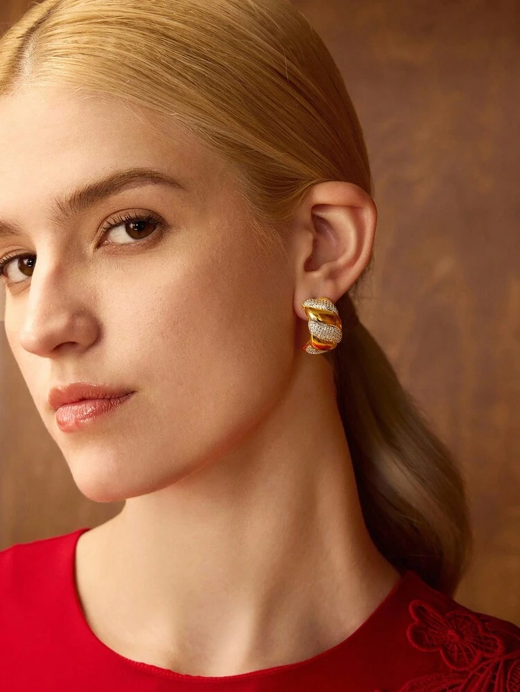 18K GOLD PLATED RHINESTONE STUD EARRINGS