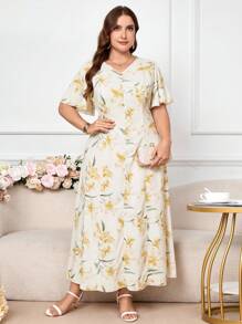 Modelyn Romantic Elegant Floral Print Dress - Yellow - View 3