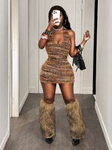 BamGleam Váy ren kẻ sọc đan gợi cảm dành cho nữ - Nhiều màu - Xem 6