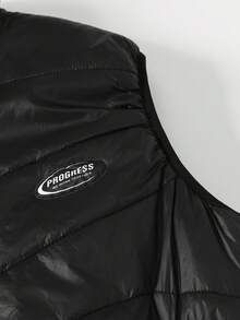 1 Stück Outdoor Lässig Sport Weste für Jugendliche, schwarz mit Nähten, Akzent mit Buchstabenband, essentiell für Herbst/Winter