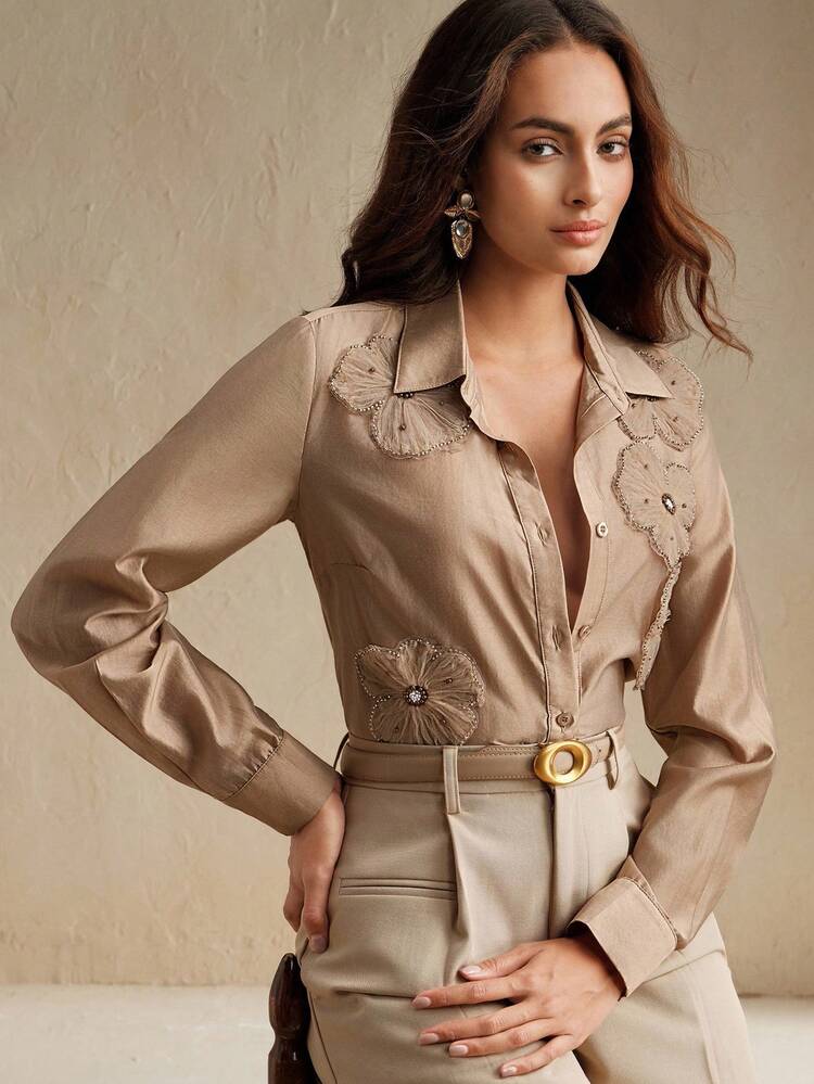 Elegante und raffinierte lässige Damen Loose Fit Tencel Bluse mit Blumenmuster, geeignet für Frühling, Festivals, Feiertage
