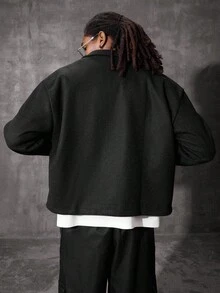 PAVTROS Manfinity Streetrush 男士短款夹克，配有 2 个大胸袋和翻领，秋季，复古风格 - 黑色 - 查看 2