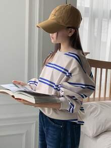 Dazy Kids Tween Girls Striped Crew Neck Fleece Sweatshirt, Fall,Winter - Multicolor - View 7