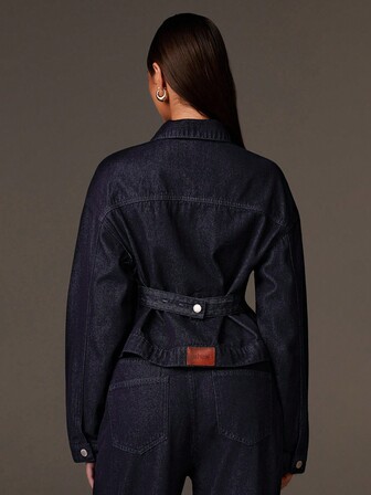 Athîral 女式 Rawn Denim 束腰牛仔夹克休闲牛仔夹克，单排扣，长袖，落肩，秋季