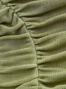 SHEIN MOD Green Flare Sleeve Pendant Collar Ruched Tie Back Asymmetrical Hem Tee - Lime Green - View 3