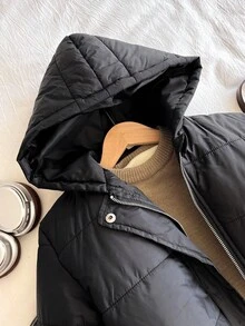 Tween Girls' Solid Color Hooded Zip-Up Padded Coat, Warm For Autumn/Winter Fall - Multicolor - View 3