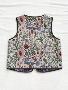 Soleia 女士度假休闲复古热带植物提花系带纹理面料吊带背心，女士花卉上衣夏季上衣花卉露脐上衣女式上衣花卉上衣 - 藍色 - 查看 2