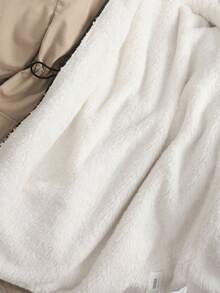 SHEIN Chaqueta de forro polar de longitud media holgada con capucha, bolsillos con cordón ajustable, estilo militar casual, para ir y venir y actividades al aire libre, abrigo parka, vuelta al colegio, abrigo de invierno para niñas, chaqueta forrada térmica para niñas, chaqueta para niñas, chaqueta con capucha para niñas, abrigo parka para niñas en otoño - Caqui - Ver 9