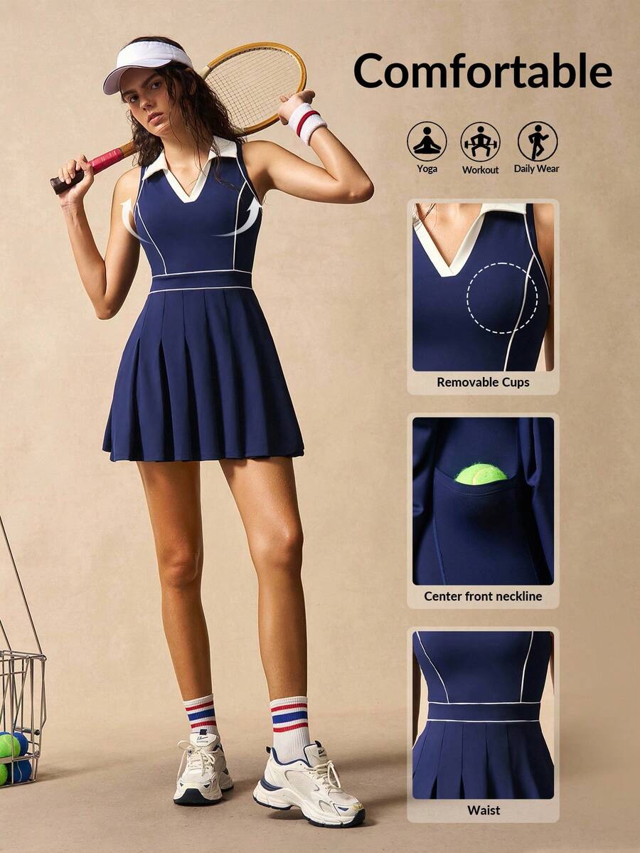 VARSIVA 女式撞色领无袖运动连衣裙 - 彩色 - 查看 1