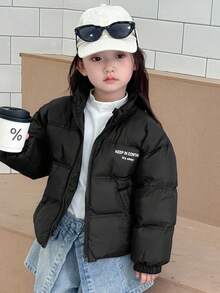 Dazy Kids 年轻女孩徽标印花拉链休闲冬季夹克 - 黑色 - 查看 3