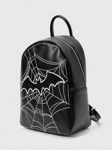 ROMWE 1pc Vintage Dark Gothic Embroidered Bat Backpack, Halloween - Black - View 2