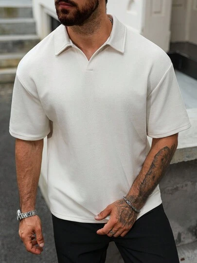 Manfinity CasualCool Men's Textured Casual Polo Shirt White Golf Shirt Men Mens Short Sleeve Polo Shirt Mens Textured Polo Shirt Mens Summer Polo Shirt Mens White Polo Shirt