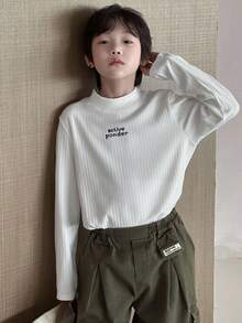 DAZY 男童休闲字母印花T恤，宽松版型，秋季长袖上衣 - 白色 - 查看 6